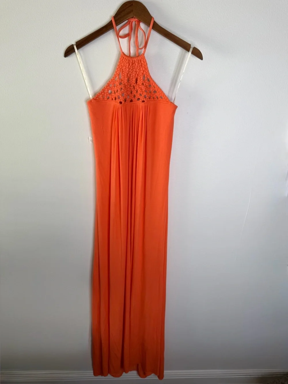 NWT SKY Orange Halter Maxi Dress Medium Boho Flowy Summer Beach Vacation Resort - Picture 2 of 8